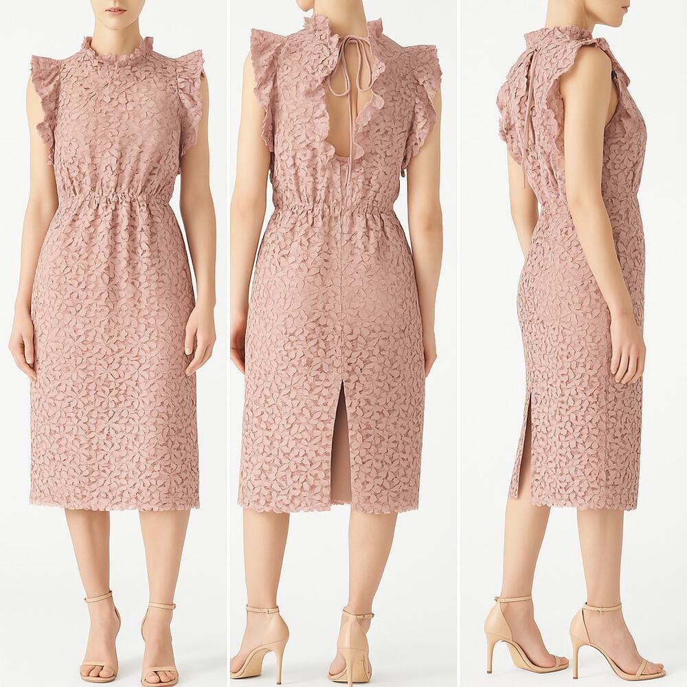 Kate Spade New York Flora Lace Ruffle Midi Dress Blush Pink Sz6 Wedding Feminine